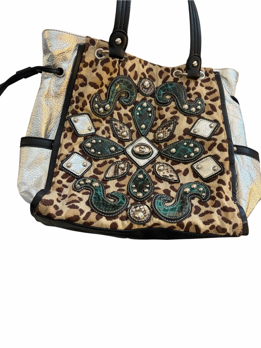 Kathy Van Zeeland Y2K embellished leopard bag